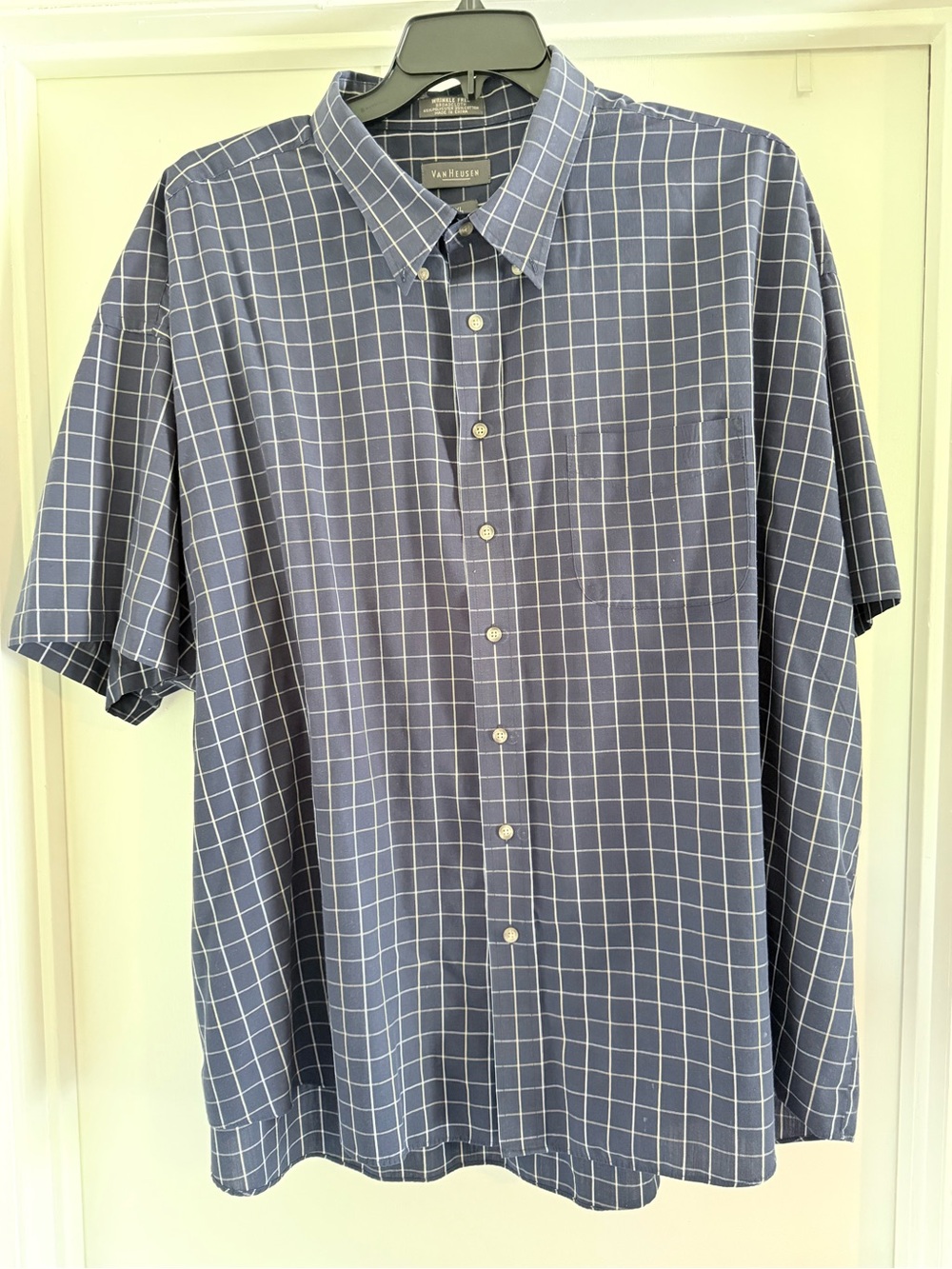 Van Heusen Men’s Blue Windowpane Short-Sleeve Button-Down Shirt